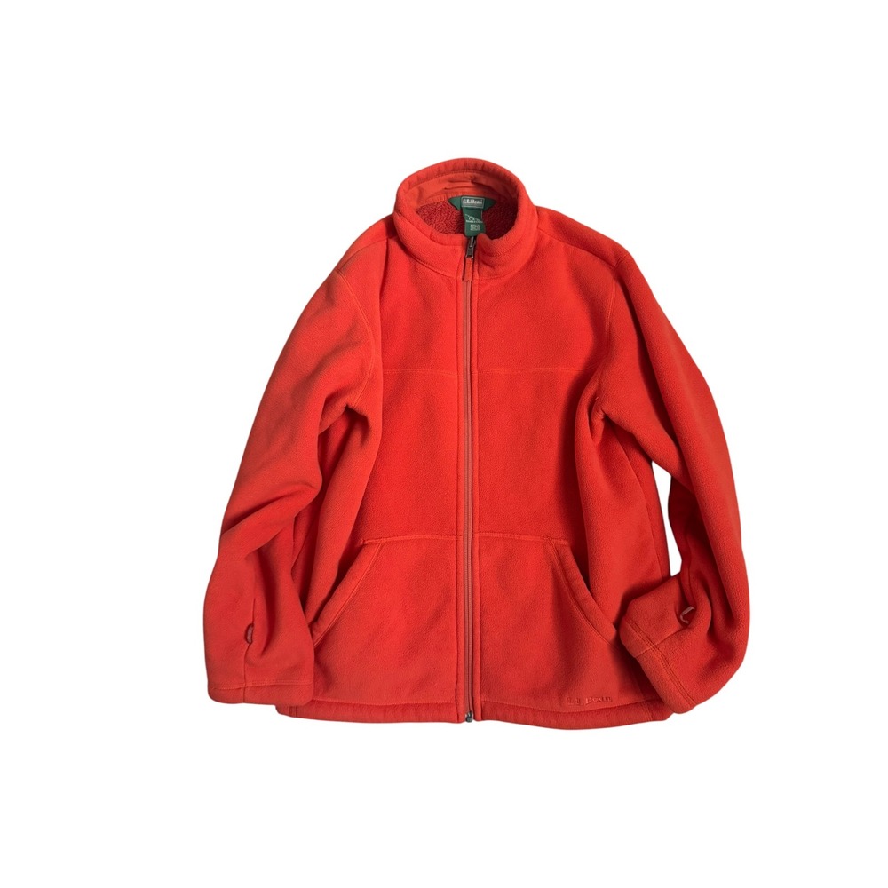 L.L. Bean Kids Fleece Jacket Orange Full Zip Jacket Hiking Outdoor‎ Size L 14-16